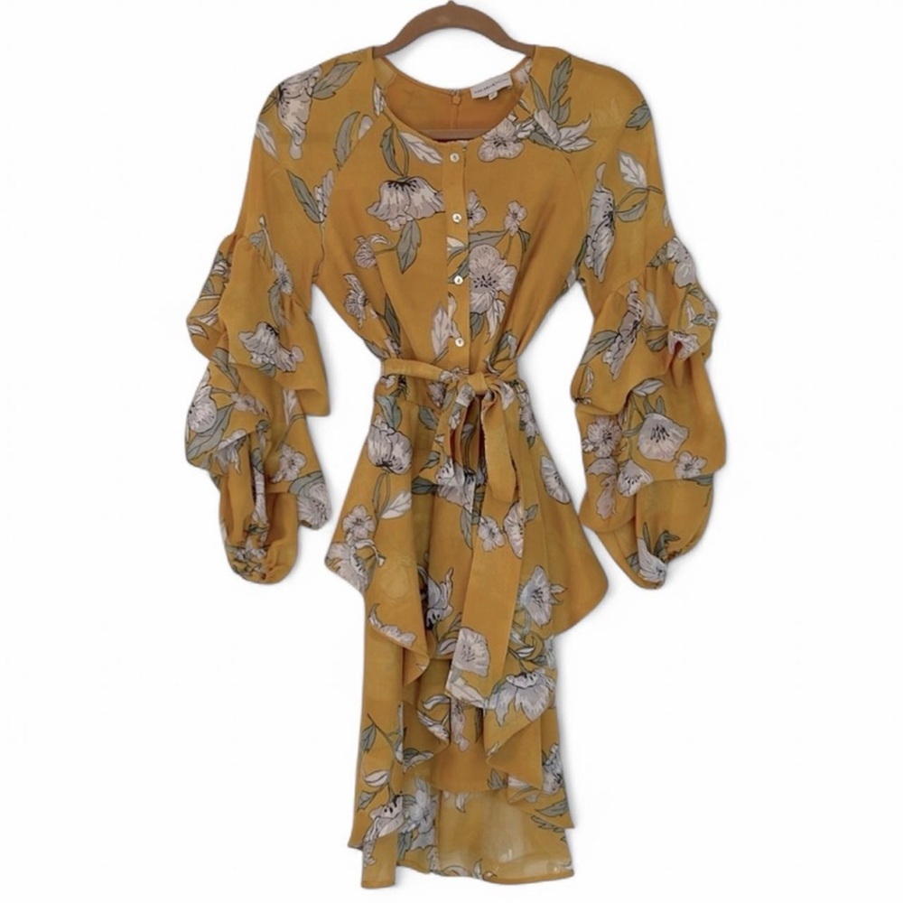 Chriselle x JOA Yellow Floral Puff Sleeve Mini Dress S - Picture 4 of 13